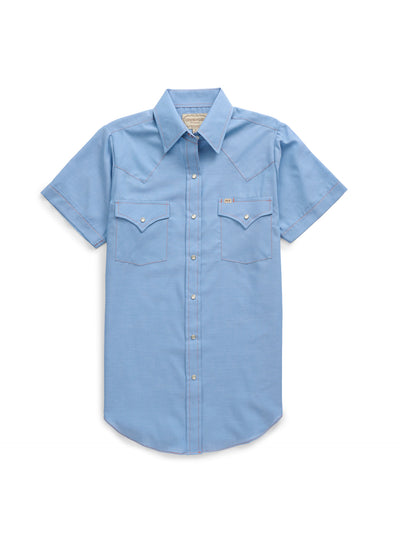 Women's Cowboygirl Blue Chambray Short Sleeve Granddaddy Snap Shirt
