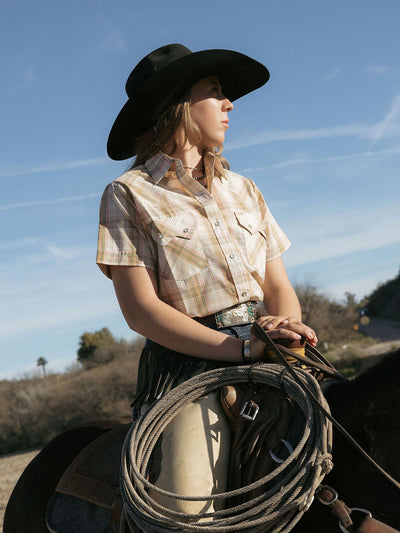 Women's Cowboygirl Buttermilk Plaid Short Sleeve Granddaddy Snap Shirt