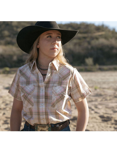 Women's Cowboygirl Buttermilk Plaid Short Sleeve Granddaddy Snap Shirt