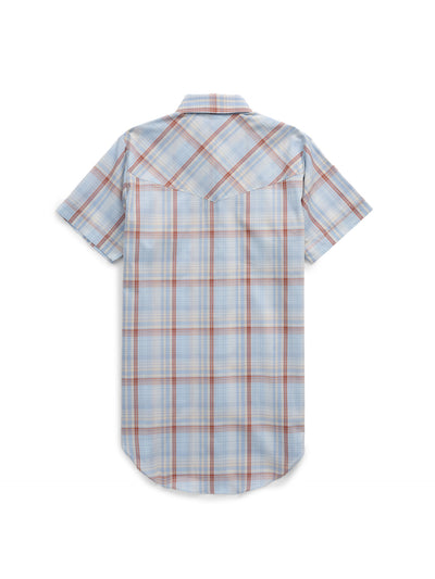 Women's Cowboygirl First Light Ride Blue Plaid Short Sleeve Granddaddy Snap Shirt