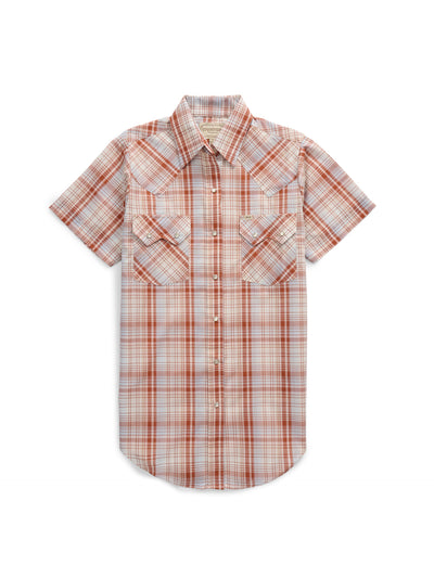 Women's Cowboygirl Ranch Rig Rust Plaid Short Sleeve Granddaddy Snap Shirt