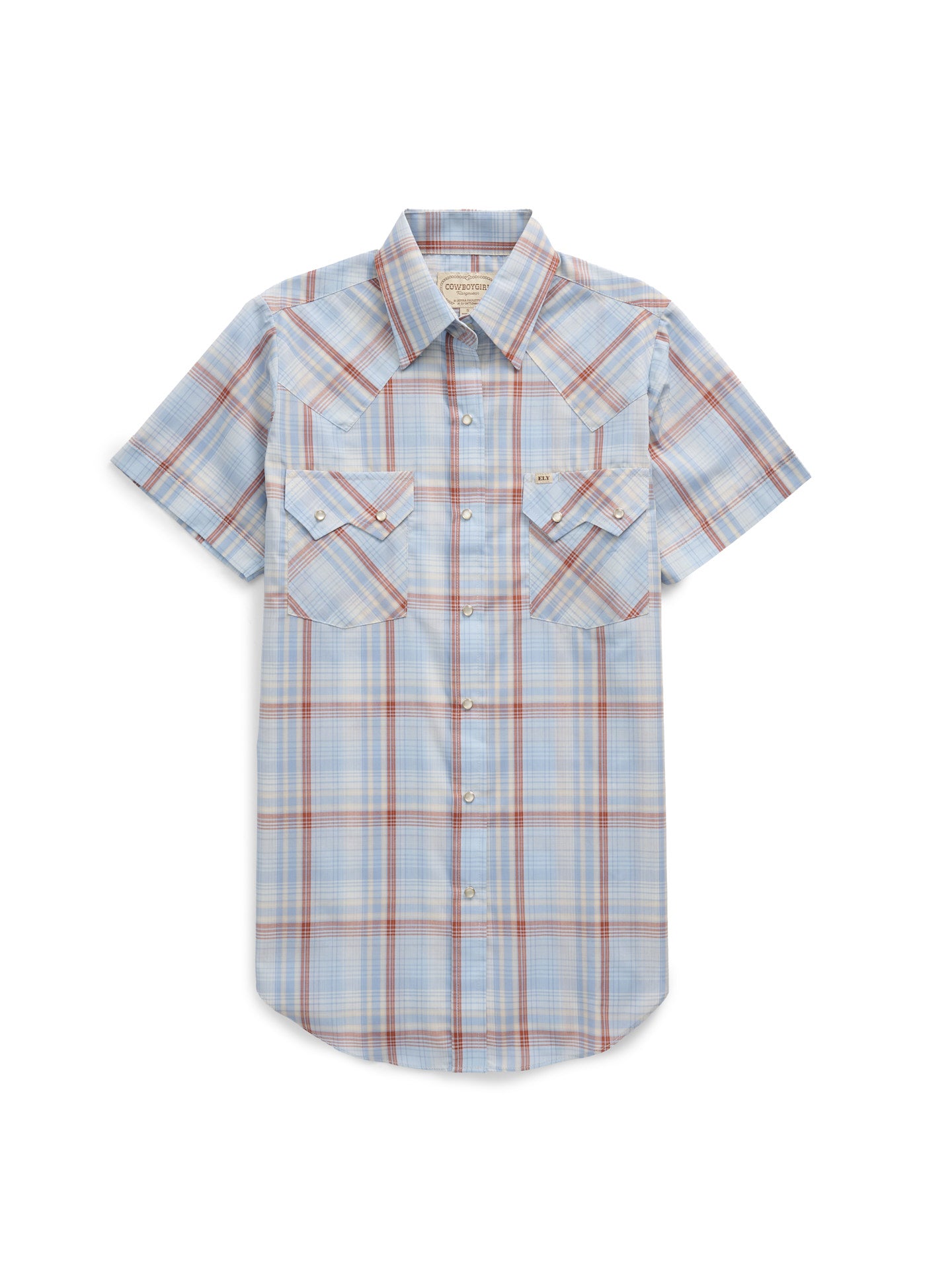 Women's Cowboygirl First Light Ride Blue Plaid Short Sleeve Granddaddy Snap Shirt