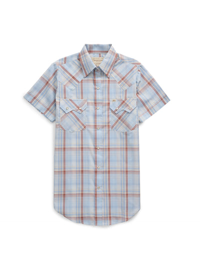 Women's Cowboygirl First Light Ride Blue Plaid Short Sleeve Granddaddy Snap Shirt