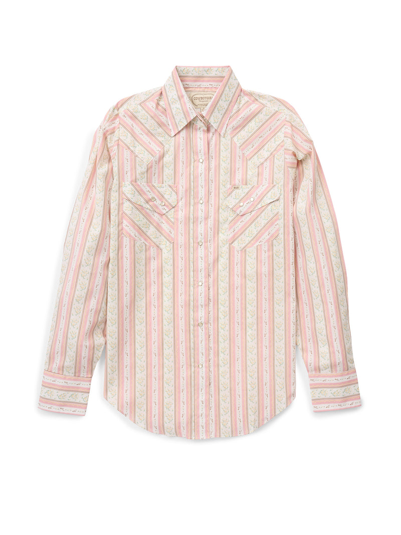 Women's Cowboygirl Blossom Pink Spurs Print Granddaddy Snap Shirt