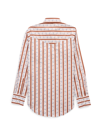 Women's Cowboygirl Ranch Rig Rust Rose Stripe Print Granddaddy Snap Shirt
