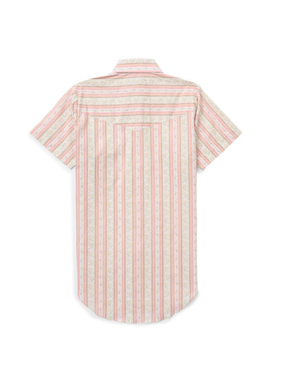 Women's Cowboygirl Blossom Pink Short Sleeve Spurs Print Granddaddy Snap Shirt