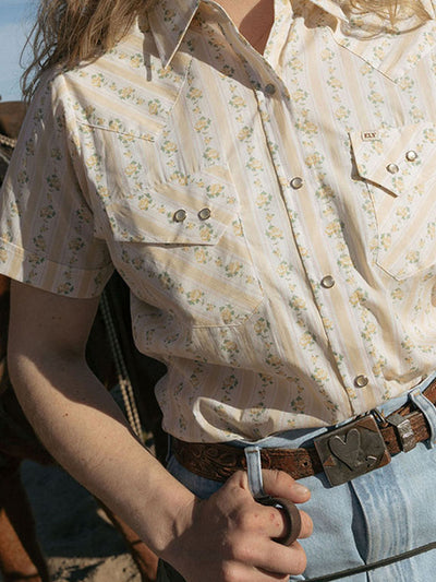 Women's Cowboygirl Buttermilk Short Sleeve Rose Print Granddaddy Snap Shirt