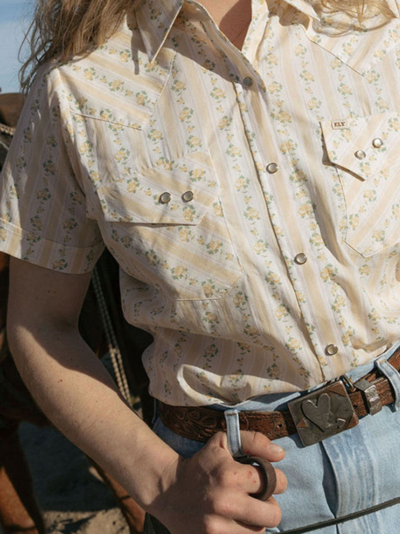 Women's Cowboygirl Buttermilk Short Sleeve Rose Print Granddaddy Snap Shirt