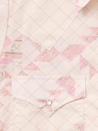 Women's Cowboygirl Blossom Pink Quilt Short Sleeve Granddaddy Snap Shirt