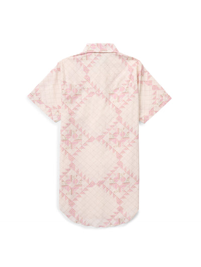Women's Cowboygirl Blossom Pink Quilt Short Sleeve Granddaddy Snap Shirt