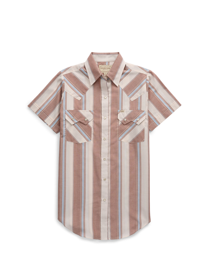 Women's Cowboygirl Ranch Rig Rust Stripe Short Sleeve Granddaddy Snap Shirt