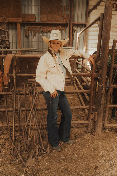 Women's Cowboygirl Ecru Denim Jacket with Corduroy Collar