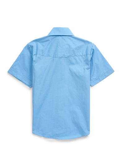 Boy's Ely Cattleman Short Sleeve Solid Light Blue Western Snap Shirt
