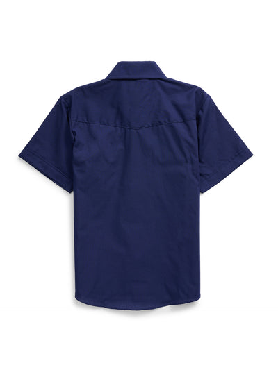 Boy's Ely Cattleman Short Sleeve Solid Navy Western Snap Shirt