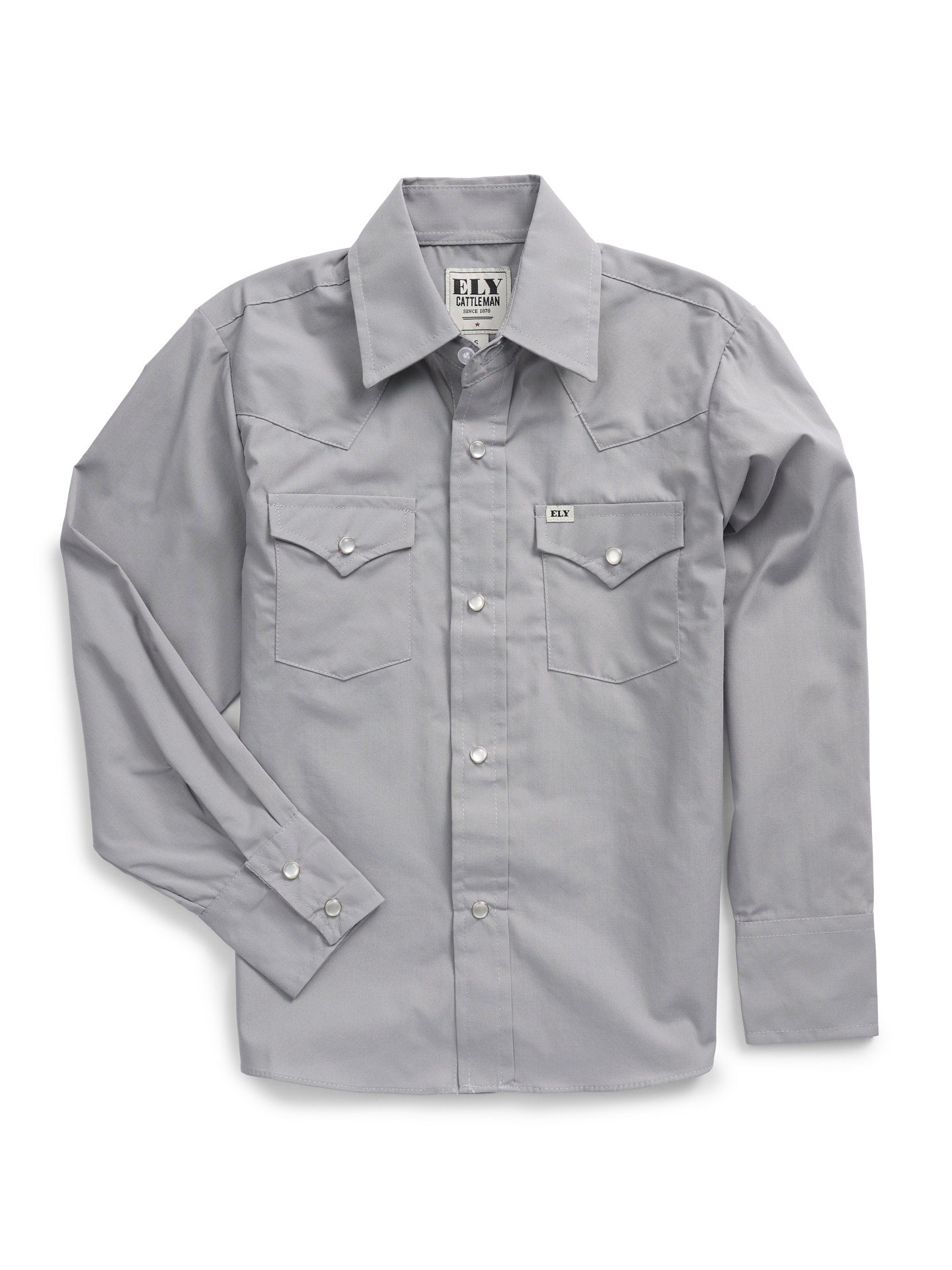 Boy's Ely Cattleman Long Sleeve Solid Gray Western Snap Shirt