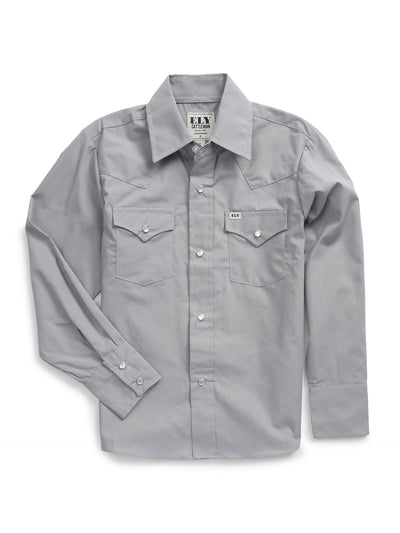 Boy's Ely Cattleman Long Sleeve Solid Gray Western Snap Shirt