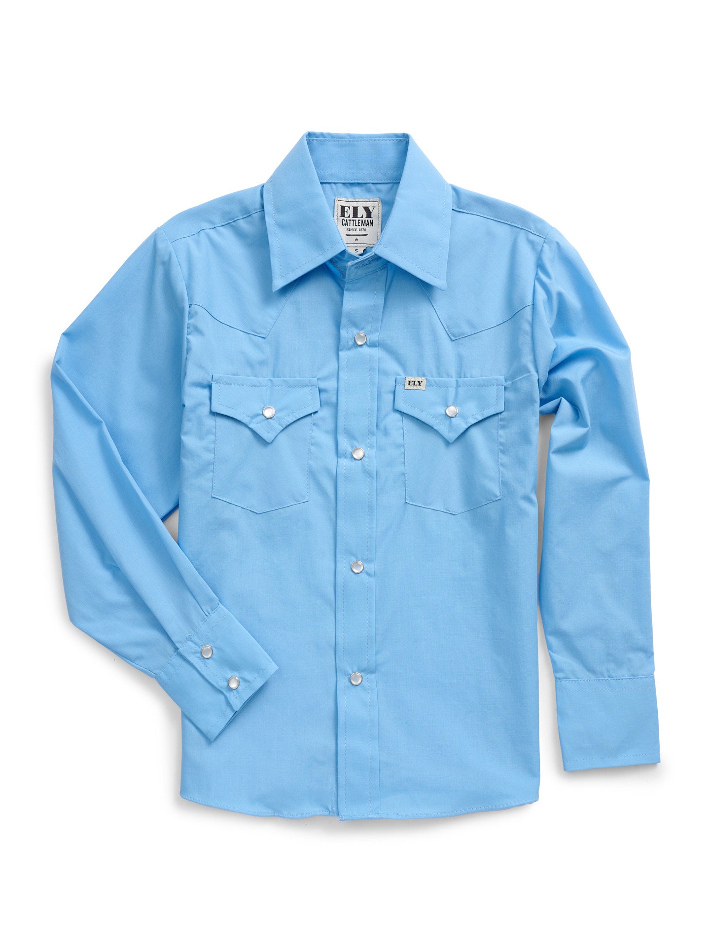 Boy's Ely Cattleman Long Sleeve Solid Light Blue Western Snap Shirt