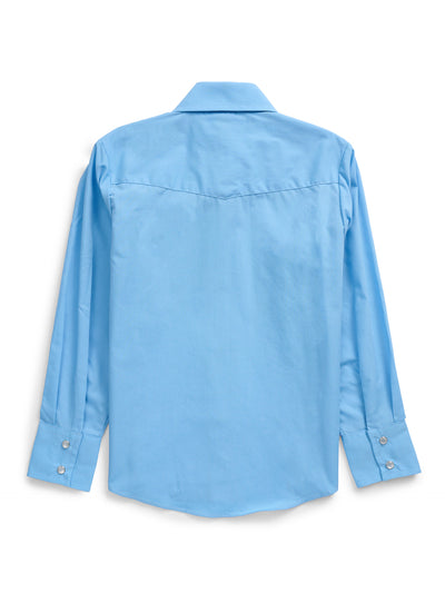 Boy's Ely Cattleman Long Sleeve Solid Light Blue Western Snap Shirt