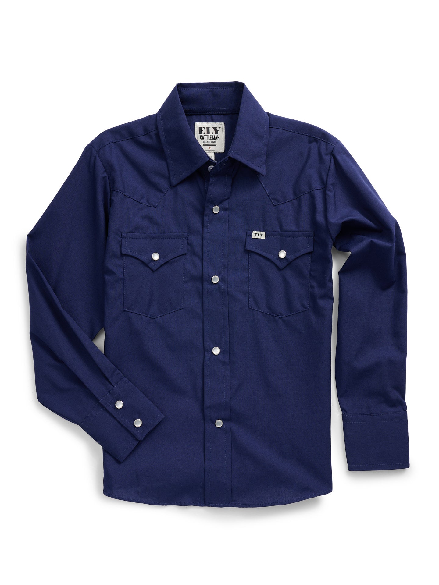 Boy's Ely Cattleman Long Sleeve Solid Navy Western Snap Shirt