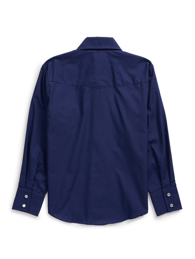 Boy's Ely Cattleman Long Sleeve Solid Navy Western Snap Shirt