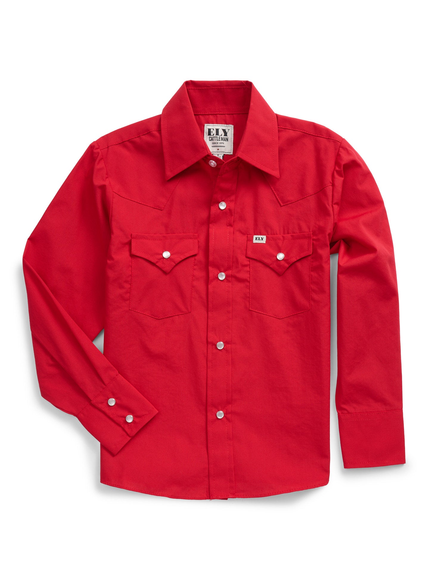 Boy's Ely Cattleman Long Sleeve Solid Red Western Snap Shirt