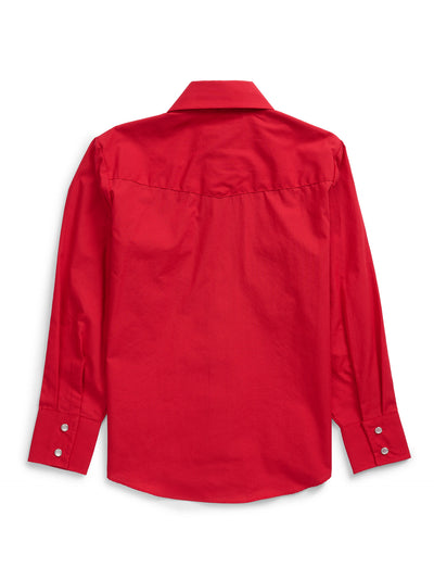 Boy's Ely Cattleman Long Sleeve Solid Red Western Snap Shirt