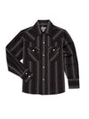 Boy's Ely Cattleman Long Sleeve Textured Aztec Stripe Western Snap Shirt- Black & Navy