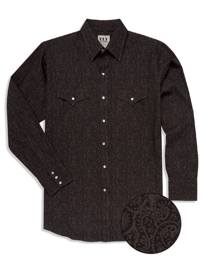 Men's Ely Cattleman Long Sleeve Large Paisley Print Western Snap Shirt - Black & Blue