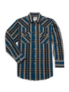 Men's Ely Cattleman Long Sleeve Textured Plaid Western Snap Shirt- Blue & Teal