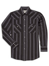 Men's Ely Cattleman Long Sleeve Textured Aztec Stripe Western Snap Shirt- Black & Navy