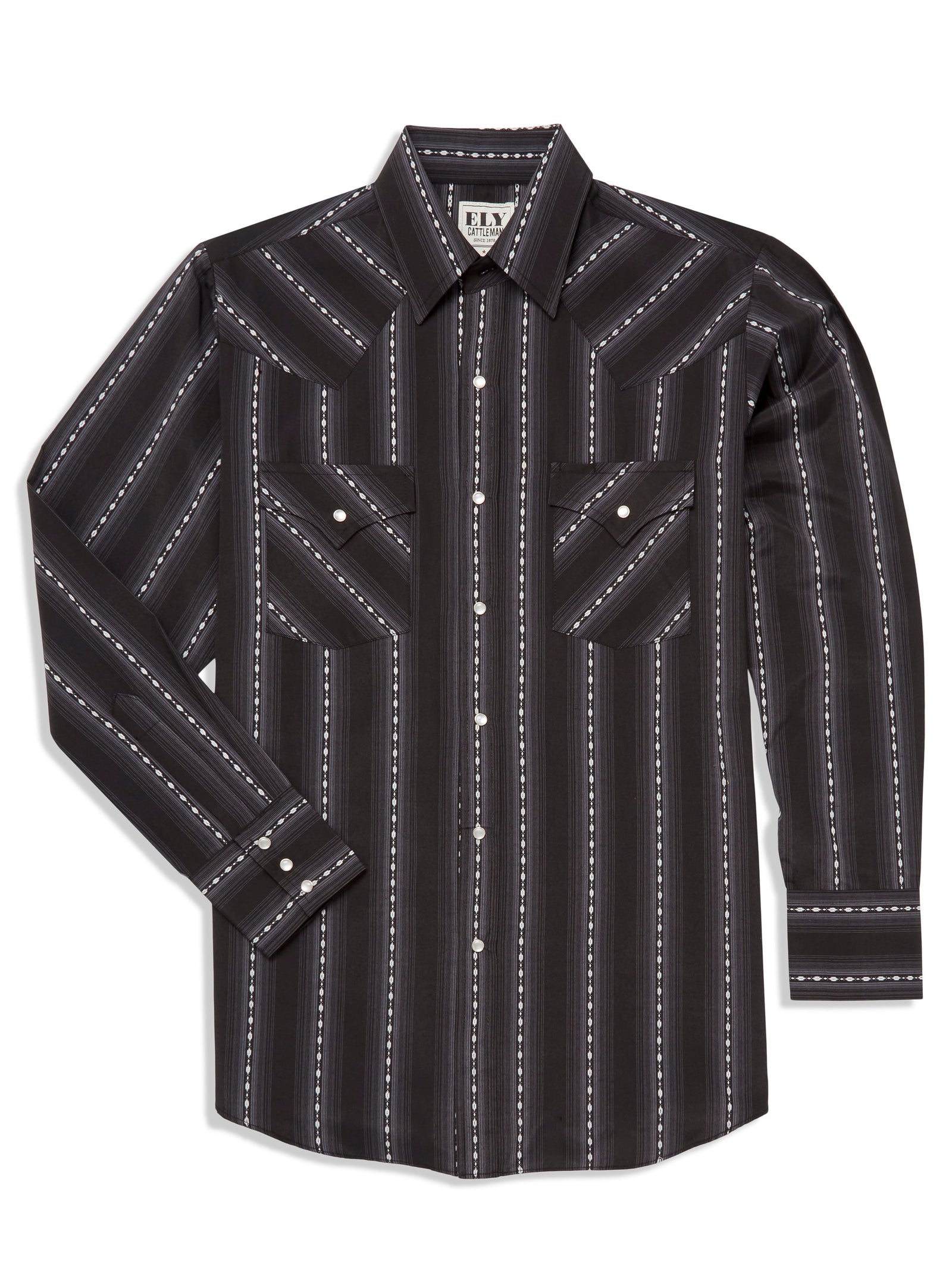 Ely Cattleman Men's Long-Sleeve Snap-Front Rose Embroidery Western Shirt, Black