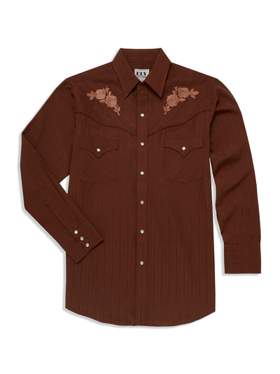 Men's Ely Cattleman Long Sleeve Western Snap Shirt with Tonal Rose Embroidery
