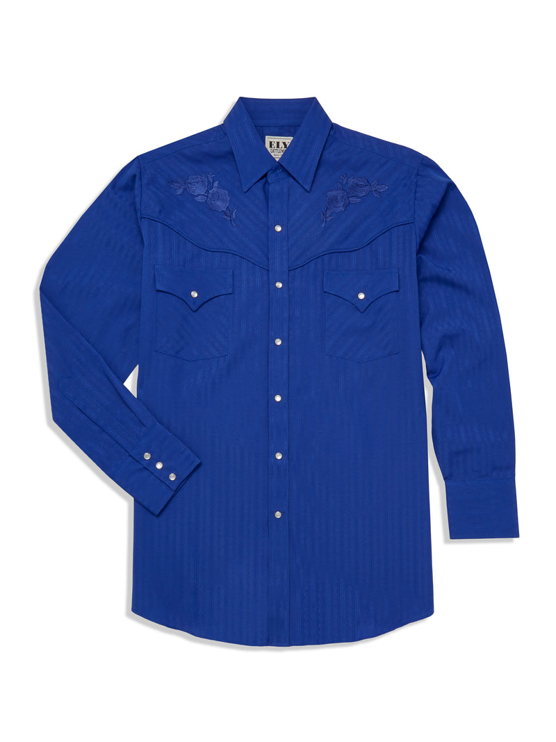 Men's Ely Cattleman Long Sleeve Western Snap Shirt with Tonal Rose Embroidery