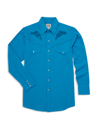 Men's Ely Cattleman Long Sleeve Western Snap Shirt with Tonal Rose Embroidery