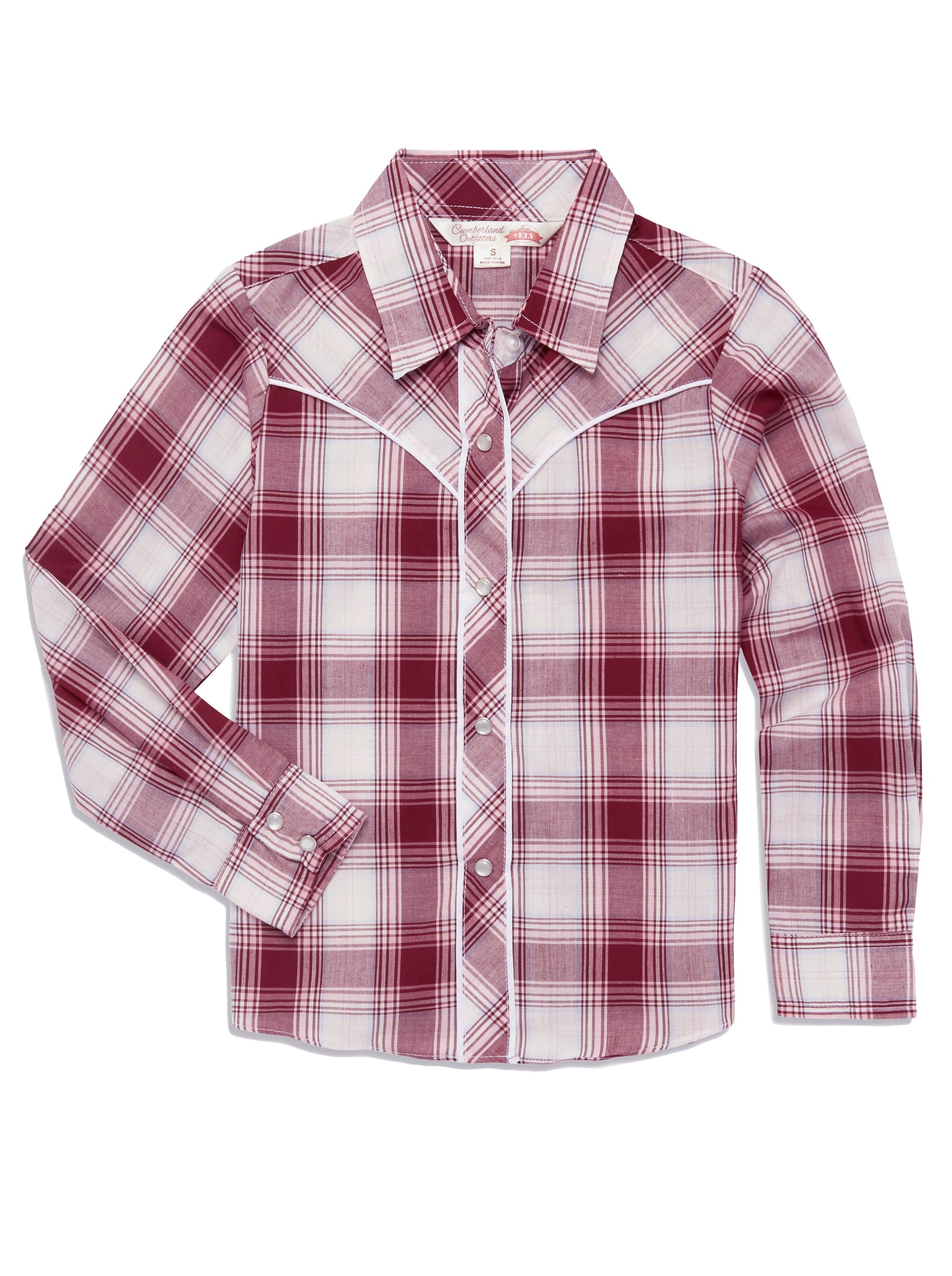 Girl's Ely Cattleman Plaid Western Snap Shirt with Piping