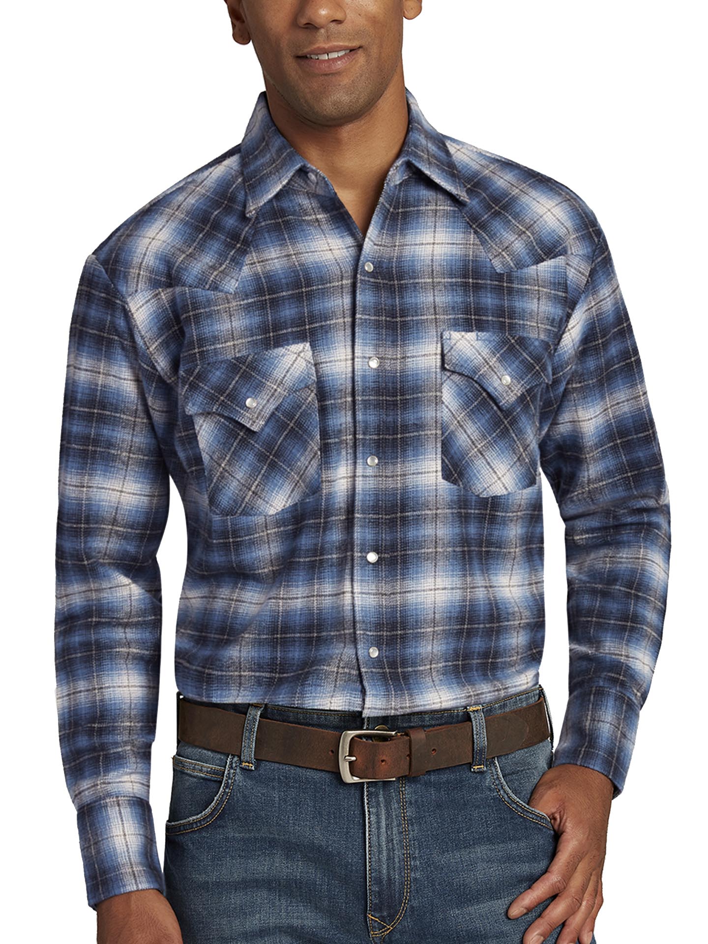 Men's Ely Cattleman Long Sleeve Flannel Plaid Western Snap Shirt