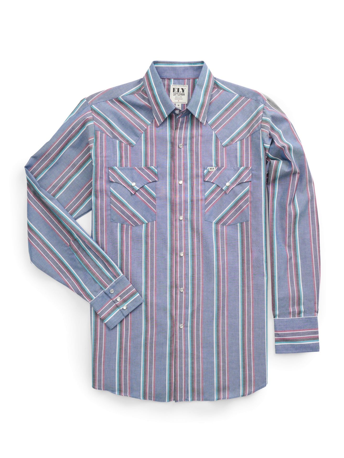 【mnem】Baven Stripe Snap Tee Men's Ely Cattleman Long Sleeve Textured Stripe Western Snap