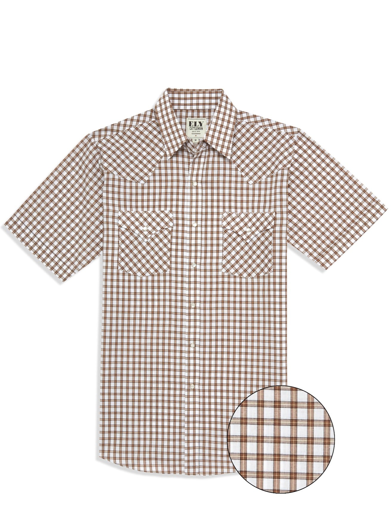 Men's Ely Cattleman Short Sleeve Plaid Western Snap Shirt