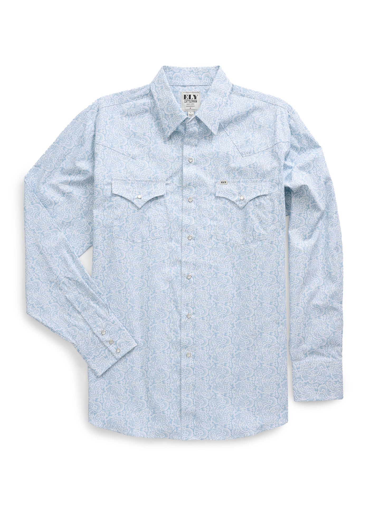 Men's Ely Cattleman Long Sleeve Blue Paisley Print Western Snap Shirt