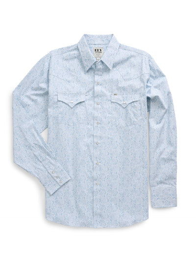 Men's Ely Cattleman Long Sleeve Blue Paisley Print Western Snap Shirt