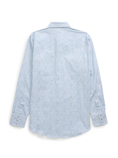 Men's Ely Cattleman Long Sleeve Blue Paisley Print Western Snap Shirt