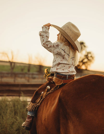 Girl's Ely Cattleman Floral Stripe Print Western Snap Shirt