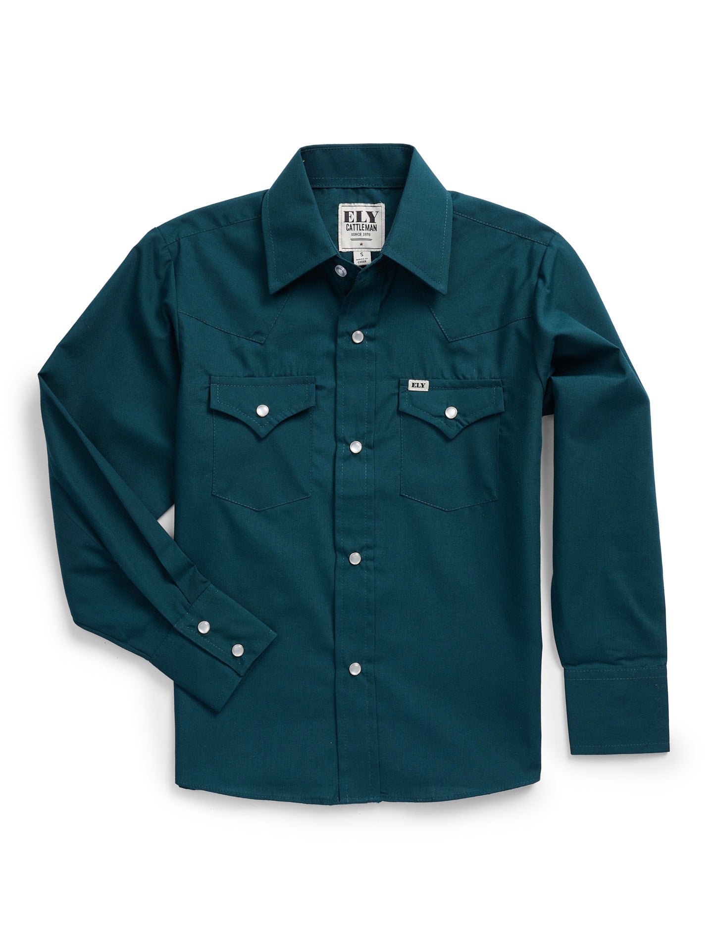 Boy's Ely Cattleman Long Sleeve Solid Pine Western Snap Shirt