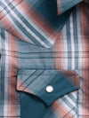 Boy's Ely Cattleman Long Sleeve Textured Plaid Western Snap Shirt-Teal