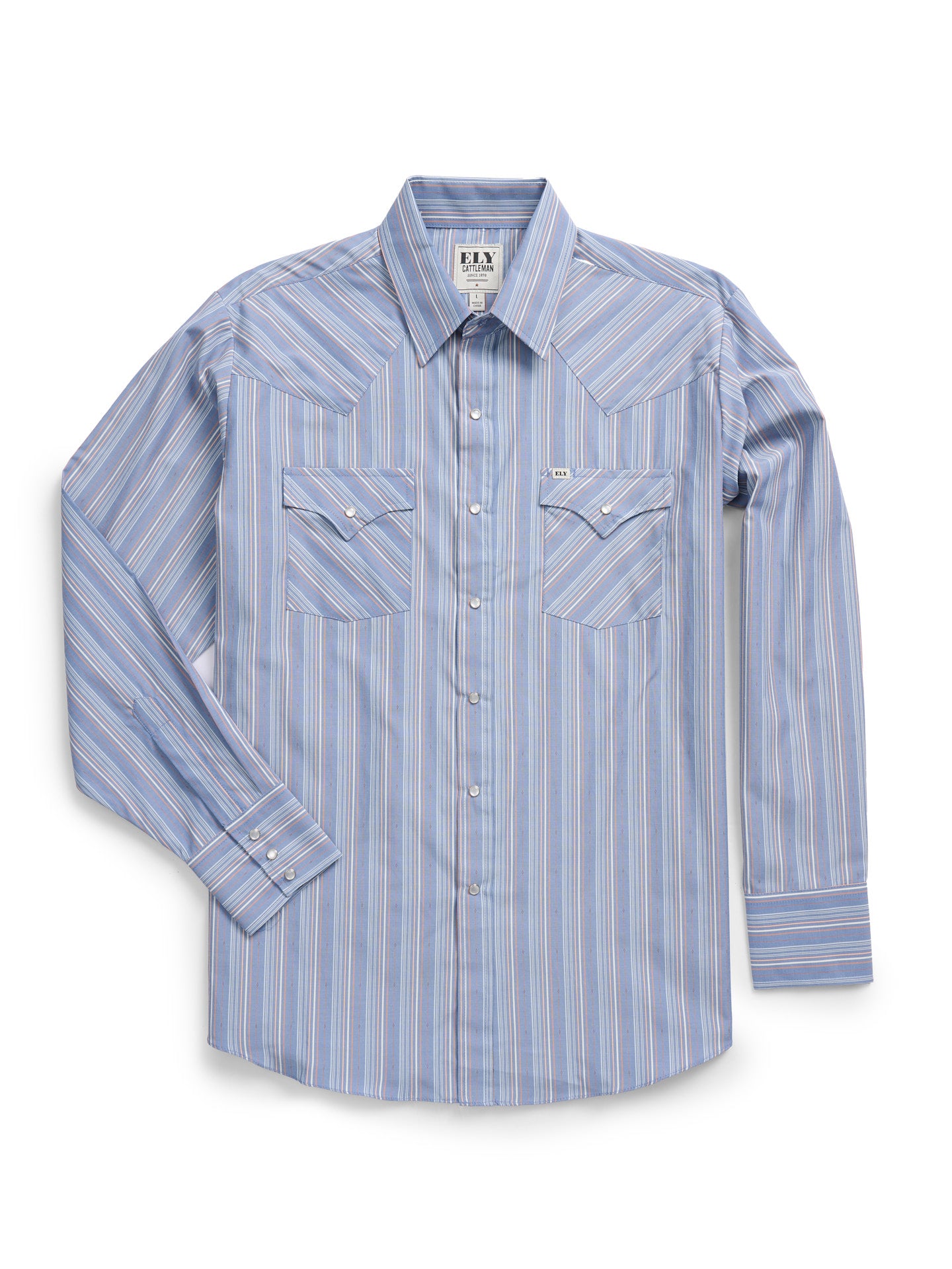 Men's Ely Cattleman Long Sleeve Textured Stripe Western Snap Shirt- Blue