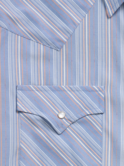 Men's Ely Cattleman Long Sleeve Textured Stripe Western Snap Shirt- Blue