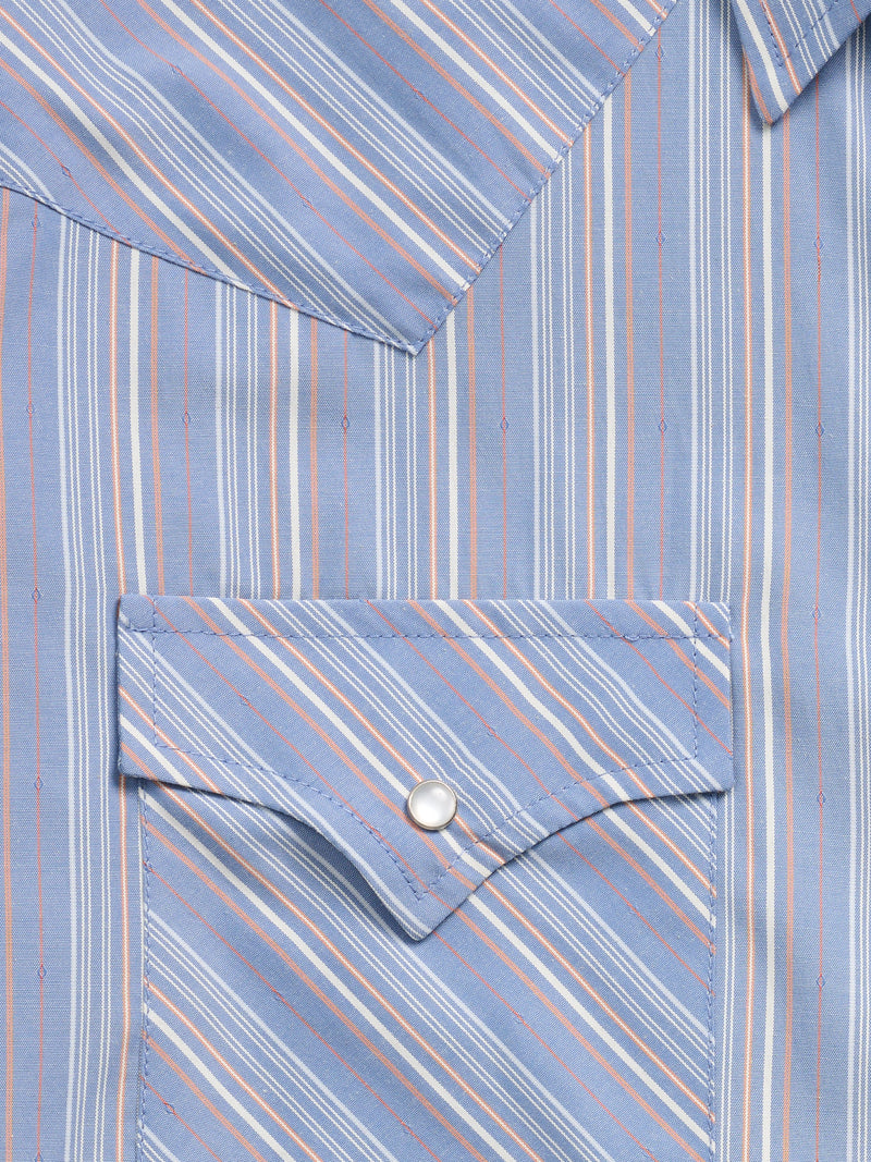Men's Ely Cattleman Long Sleeve Textured Stripe Western Snap Shirt- Blue