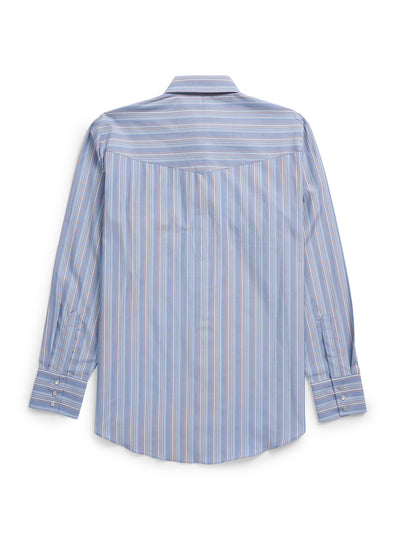 Men's Ely Cattleman Long Sleeve Textured Stripe Western Snap Shirt- Blue