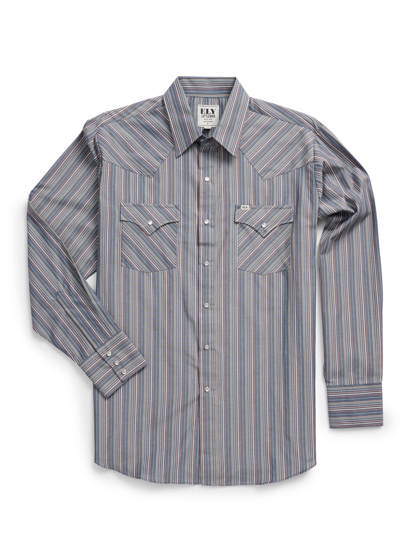 Men's Ely Cattleman Long Sleeve Textured Stripe Western Snap Shirt- Gray