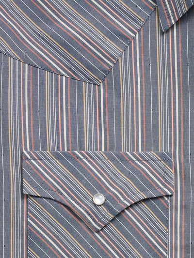 Men's Ely Cattleman Long Sleeve Textured Stripe Western Snap Shirt- Gray